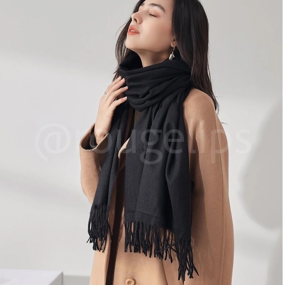 Black Wide Shawl Scarf With Tassels - Picture 1 of 6